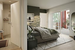 Fra hovedsoverommet, en nydelig ensuite med privat bad, kan du rusle ut på balkongen å nyte morgenkaffen.